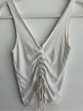 American Eagle Outfitters White Ribbed Lace-Up Tank